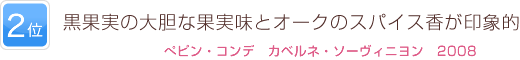 2位 黒果実の大胆な果実味とオークのスパイス香が印象的