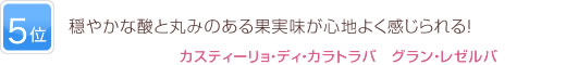 5位 穏やかな酸と丸みのある果実味が心地よく感じられる！