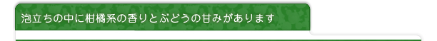 泡立ちの中に柑橘系の香りとぶどうの甘みがあります
